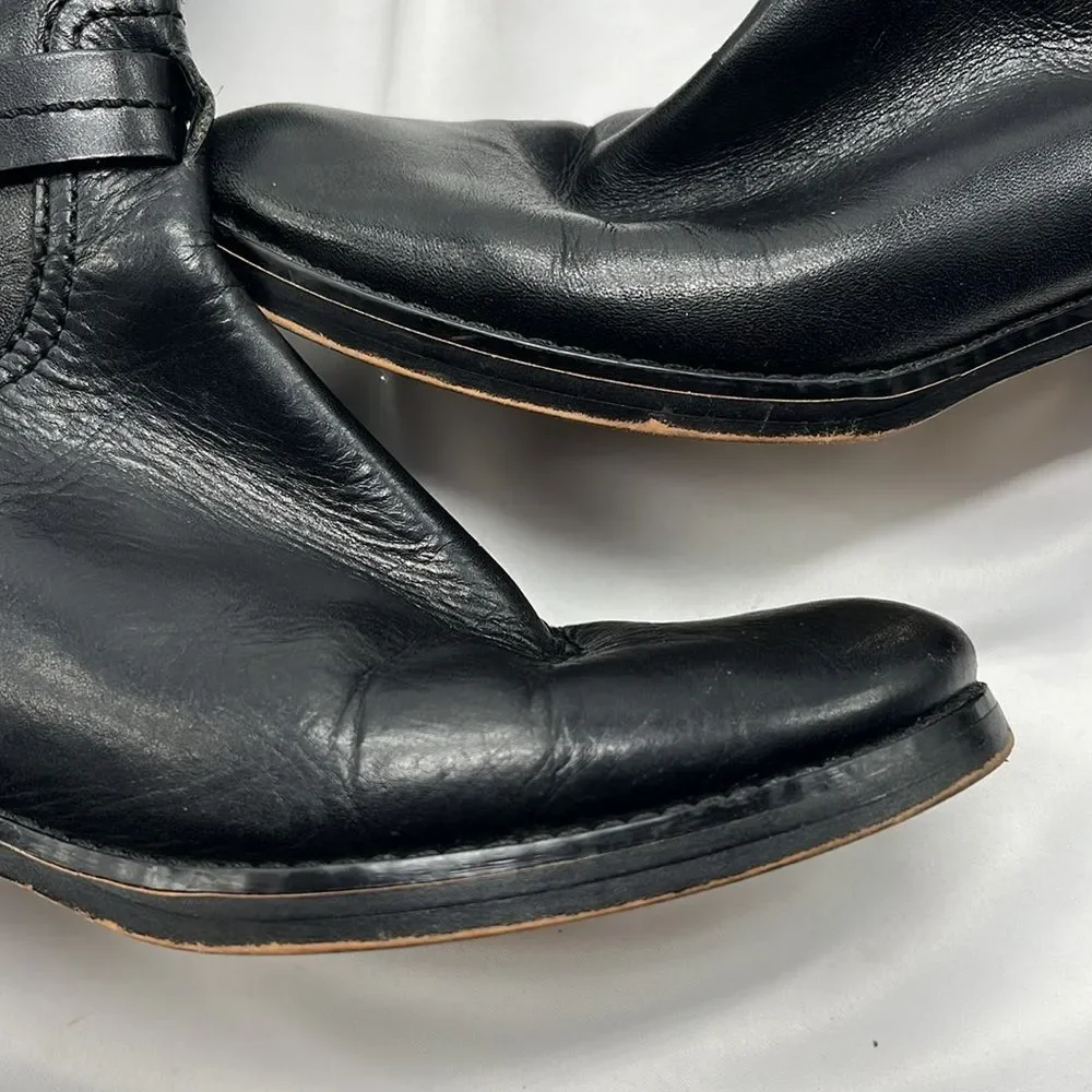 Black Leather Michael Kors Zip Up Riding Boots